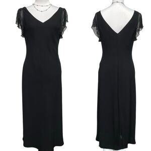 EUC - Jones New York Black Beaded Cap Sleeve Midi Dress